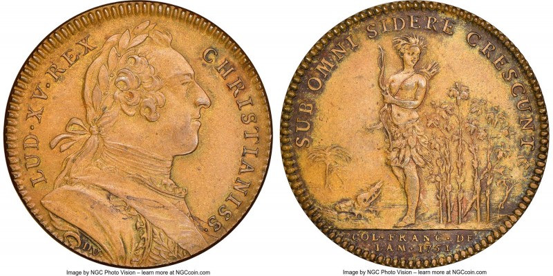 Louis XV copper Mule Franco-American Jeton 1751-Dated MS64 Brown NGC, cf. Br-510...