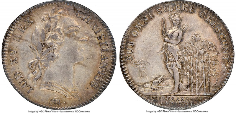 Louis XV silver Franco-American Jeton 1751-Dated XF45 NGC, Br-510 var. (with all...