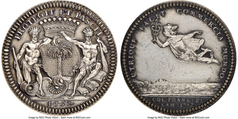 "Nantes-Portes des Antilles" silver Restrike Franco-American Jeton 1752-Dated MS...