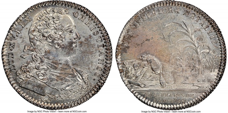 Louis XV silver Franco-American Jeton 1754-Dated UNC Details (Cleaned) NGC, Br-5...