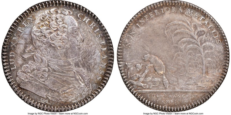 Louis XV silver Franco-American Jeton 1754-Dated AU53 NGC, Br-514, Lec-129. Reed...