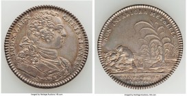 Louis XV silver Franco-American Jeton 1754-Dated XF, Br-514, Lec-129. 29mm. 5.99gm. Reeded edge. Coin alignment. Sold with old collector envelope deta...