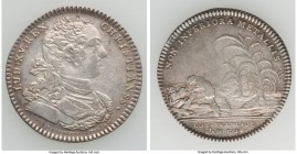 Louis XV silver Franco-American Jeton 1754-Dated XF, Br-514, Lec-131. 29mm. 6.22gm. Reeded edge. Coin alignment. Sold with old collector envelope deta...