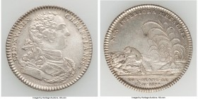 Louis XV silver Franco-American Jeton 1754-Dated Uncertified, Br-514, Lec-131. Reeded edge. Coin alignment. Variety without signature. Good XF, with a...