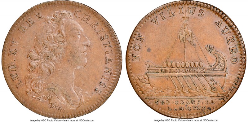 Louis XV copper Franco-American Jeton 1755-Dated AU55 Brown NGC, Br-515, Lec-150...