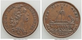 Louis XV copper Franco-American Jeton 1755-Dated XF, Br-515, Lec-150. 28mm. 6.85gm. Plain edge. Coin alignment. Sold with old collector envelope detai...