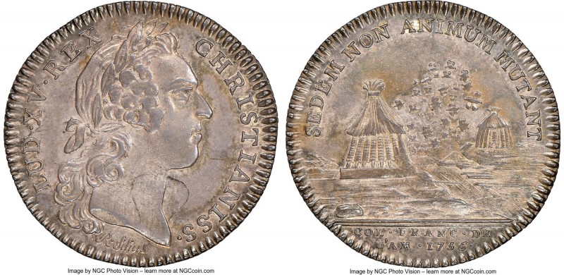 Louis XV silver Franco-American Jeton 1756-Dated AU58 NGC, Br-517, Lec-161. Reed...