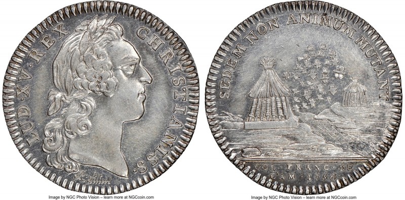 Louis XV silver Franco-American Jeton 1756-Dated AU58 NGC, Br-517, Lec-161. Reed...