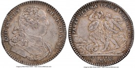 Louis XV silver Franco-American Jeton 1757-Dated AU50 NGC, Br-518, Lec-170a. Reeded edge. Medal alignment. Short bust in civil garb, flat sleeve, with...