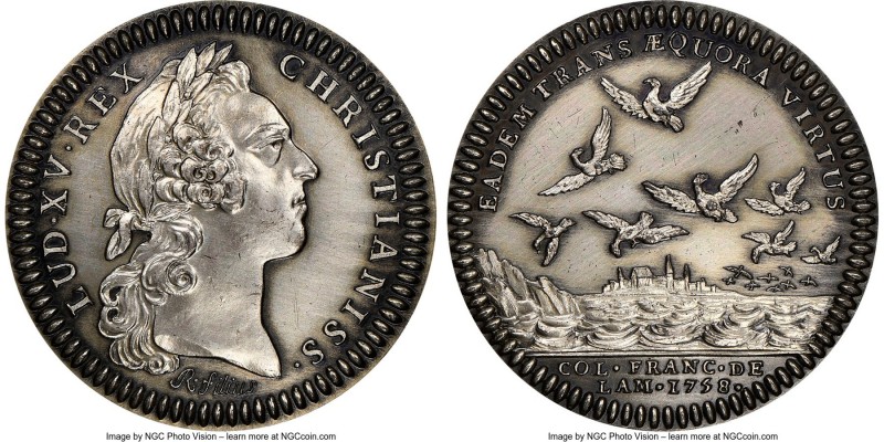 Louis XV silver Restrike Franco-American Jeton 1758-Dated MS65 NGC, cf. Br-519 (...