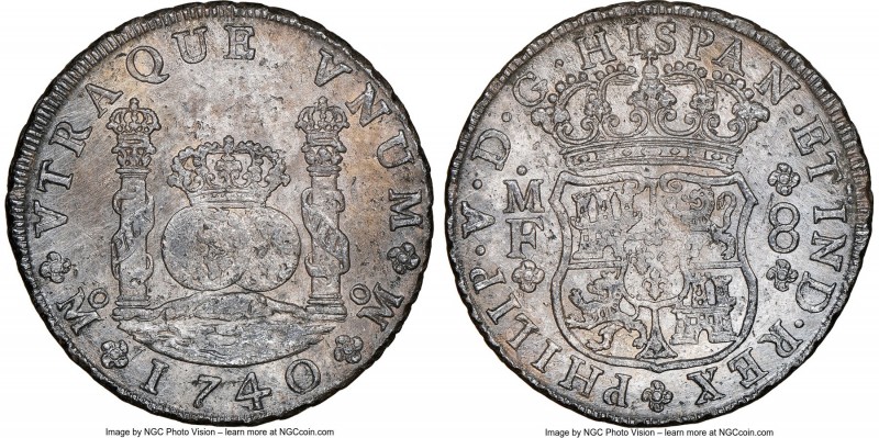 Philip V 8 Reales 1740 Mo-MF UNC Details (Corrosion, Tooled) NGC, Mexico City mi...