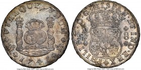 Philip V 8 Reales 1741 Mo-MF UNC Details (Damaged) NGC, Mexico City mint, KM103. Mottled toning, with a bold strike and several obverse digs. Sold wit...