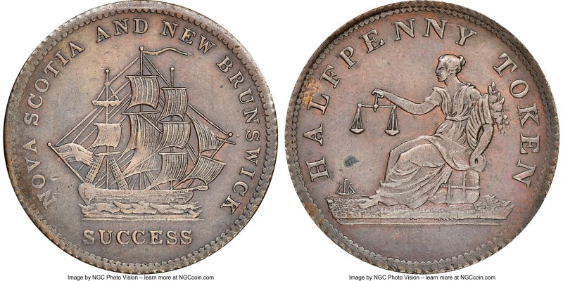 Nova Scotia copper "Nova Scotia and New Brunswick Success" 1/2 Penny Token ND AU...