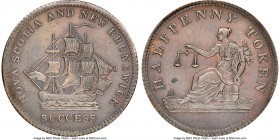 Nova Scotia copper "Nova Scotia and New Brunswick Success" 1/2 Penny Token ND AU58 Brown NGC, Br-895, NS-28A1, Courteau-330 (R6). Reeded edge. Medal a...