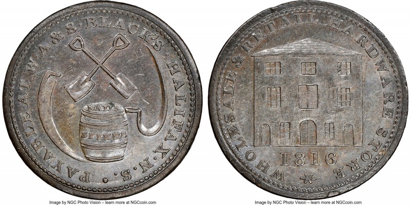 Nova Scotia "Halifax" 1/2 Penny Token 1816 MS63 Brown NGC, Br-892, NS-15A. Plain...