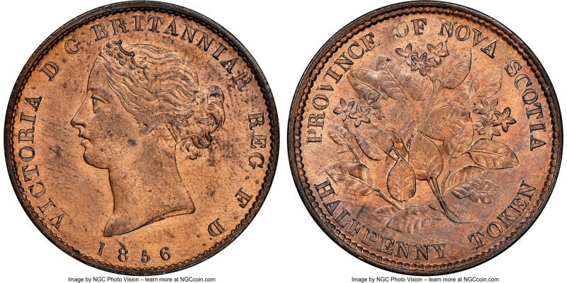 Nova Scotia. Victoria bronze "Mayflower" 1/2 Penny Token 1856 MS63 Red and Brown...