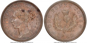 Nova Scotia. Victoria "Thistle" Penny Token 1840 MS63 Brown NGC, Br-873, NS-2C1. Engrailed edge. Coin alignment. Variety with seven fringes of hair. S...