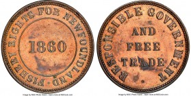 Newfoundland "Responsible Government and Free Trade - Fishery Rights" 1/2 Penny Token 1860 MS62 NGC, Br-955, NF-4 (prev. NF-4A2). Plain edge. Medal al...