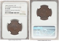 Prince Edward Island "Sheaf of Wheat/Plow" 1/2 Penny Token 1840 VF25 Brown NGC Br-916, PE-4, Courteau-3 (R9). Plain edge. Coin alignment. Noticeable f...