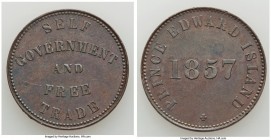 Prince Edward Island "Self Government and Free Trade" 1/2 Penny Token 1857 UNC, Br-919, PE-7C4. 26mm. 4.84gm. Plain edge. Medal alignment. Small quatr...