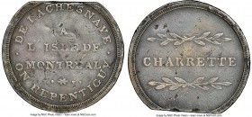 Lower Canada Clipped "Bout De L'Isle - Charrette" Token ND (1808) VF Details (Damaged) NGC, Br-535, BT-6. Plain edge. Coin alignment. Used to pay toll...