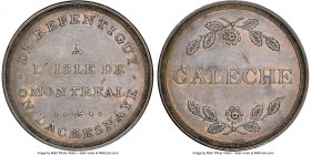 Lower Canada "Bout De L'Isle - Caleche" Token ND (1808) AU55 Brown NGC, Br-542, BT-13. Plain edge. Coin alignment. Used to pay tolls for a trip beginn...