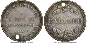 Lower Canada "Bout De L'Isle - Caleche" Token ND (1808) VF Details (Holed) NGC, Br-542, BT-13. Plain edge. Coin alignment. Used to pay tolls for a tri...
