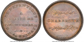 Lower Canada "Bout De L'Isle - Charrette" Token ND (1808) AU Details (Cleaned) NGC, Br-543, BT-14. Plain edge. Coin alignment. Used to pay tolls for a...