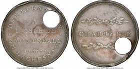 Lower Canada "Bout De L'Isle - Charrette" Token ND (1808) VF Details (Holed) NGC, Br-543, BT-14. Plain edge. Coin alignment. Used to pay tolls for a t...
