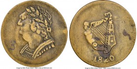 Lower Canada brass "Bust & Harp" 1/2 Penny Token 1820 XF40 NGC, LC-60-3, Courteau-3. Plain edge. Coin alignment. Sold with old collector envelope deta...