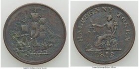 Lower Canada copper "Ship/Seated Justice" 1/2 Penny Token 1812 About XF, Br-1004, LC-56A3. 29mm. 5.30gm. Plain edge. Coin alignment. Variety without p...