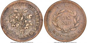 Lower Canada copper Overstruck "Bouquet" Sou Token ND (1835) VF Details (Environmental Damage) NGC, Br-674, LC-40A5. Reeded edge. Medal alignment. Mon...