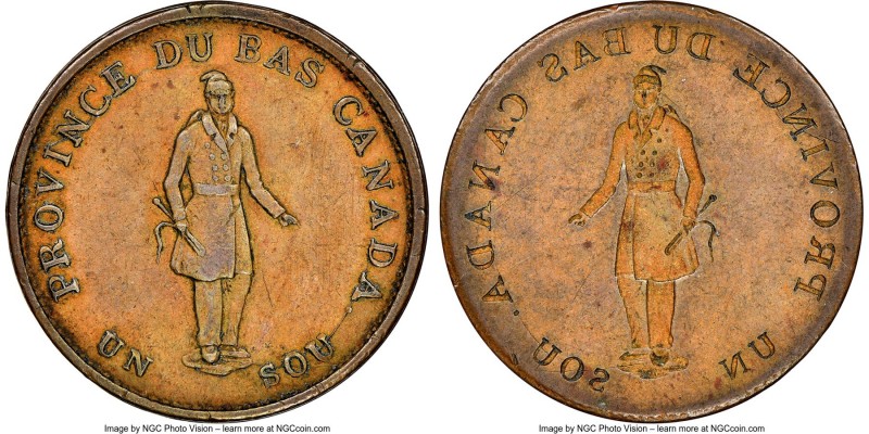 Lower Canada Mint Error - Obverse Brockage "Habitant" 1/2 Penny Token ND (1837) ...