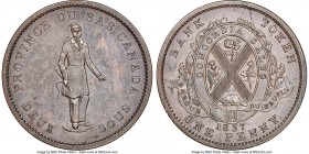 Lower Canada. Banque Du Peuple "Habitant" Penny Token 1837 UNC Details (Environmental Damage) NGC, Br-521, LC-9C1. Plain edge. Medal alignment. Variet...