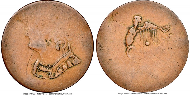 Blacksmith copper "Bust & Harp" Blacksmith 1/2 Penny Token 1820 VF Details (Obve...