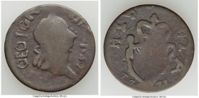 Blacksmith-Style copper 1/2 Penny Token 1771-Dated VF, BL-Unl., Wood-Unl. 27mm. 6.01gm. Plain edge. Coin alignment. Imitating an Irish 1/2 Penny of Ge...