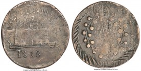 Blacksmith copper "Ship" 1/2 Penny Token 1818 VF/XF, BL-Unl., Wood-Unl. 28mm. 5.94gm. Edge reeded right. Reverse rotated 90 degrees. The obverse depic...
