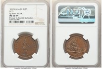 Province of Canada. Quebec Bank "Habitant" 1/2 Penny Token 1852 MS63 Brown NGC, Br-529, PC-3. Plain edge. Medal alignment. The devices are well formed...