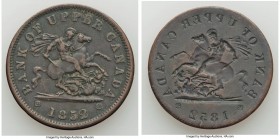 Province of Canada. Bank of Upper Canada Mint Error - Obverse Brockage "St. George" Penny Token 1852 VF, cf. Br-719, PC-6B2 or 6B5 (for type). 33mm. 1...