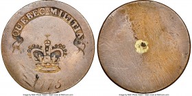 Quebec Militia 1/2 Penny Token (Button) 1775 Genuine NGC, MB-4 (Rare). Plain edge. Uniface, with shank removed on reverse and the button used as a 1/2...