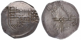 1589. Felipe II (1556-1598). Sevilla. 4 Reales. Fecha de 2 digitos y valor a la derecha. MBC+. Est.400.