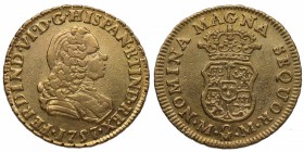 1757. Fernando VI (1746-1759). México. 2 escudos. MM. Au. Rara. Brillo original. EBC. Est.1100.