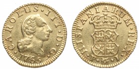 1765. Carlos III (1759-1788). Madrid. 1/2 Escudo. J. Au. EBC/EBC+. Est.200.