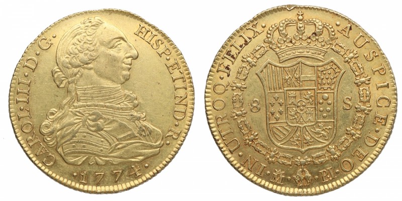 1774. Carlos III (1759-1788). Madrid. 8 Escudos. PJ. Au. 27,10 g. SC. Est.2750.