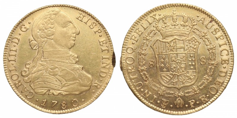 1780. Carlos III (1759-1788). Potosí. 8 Escudos. PR. A&C 2063. Au. 27,08 g. Lima...