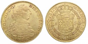 1786. Carlos III (1759-1788). Nuevo Reino. 8 Escudos. JJ. Au. 27,03 g. SC-. Est.2750.