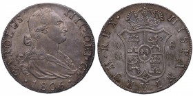 1805. Carlos IV (1788-1808). Madrid. 8 reales. Ag. Bellísima. Precioso color. Muy RARA así. SC. Est.900.