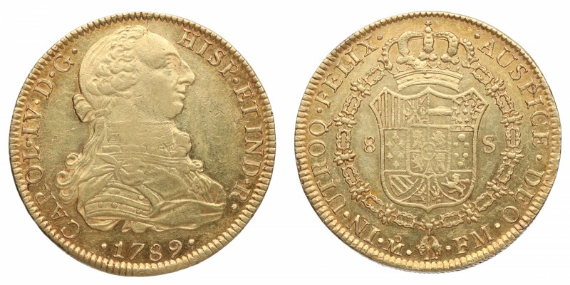 1789. Carlos IV (1788-1808). México. 8 Escudos. FM. A&C 1627. Au. 27,08 g. SC-. ...