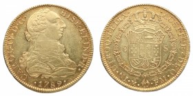 1789. Carlos IV (1788-1808). México. 8 Escudos. FM. A&C 1627. Au. 27,08 g. SC-. Est.3000.