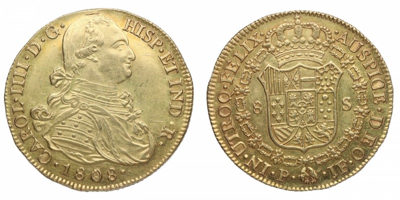1808. Carlos IV (1788-1808). Popayán. 8 Escudos. JF. A&C 1690. Au. 27,10 g. SC-....
